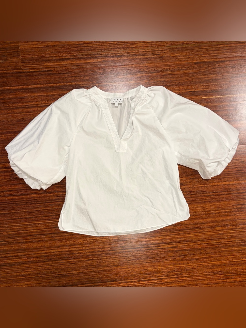 Tanya Taylor White Cotton Poplin Marine Balloon Sleeve Top small white